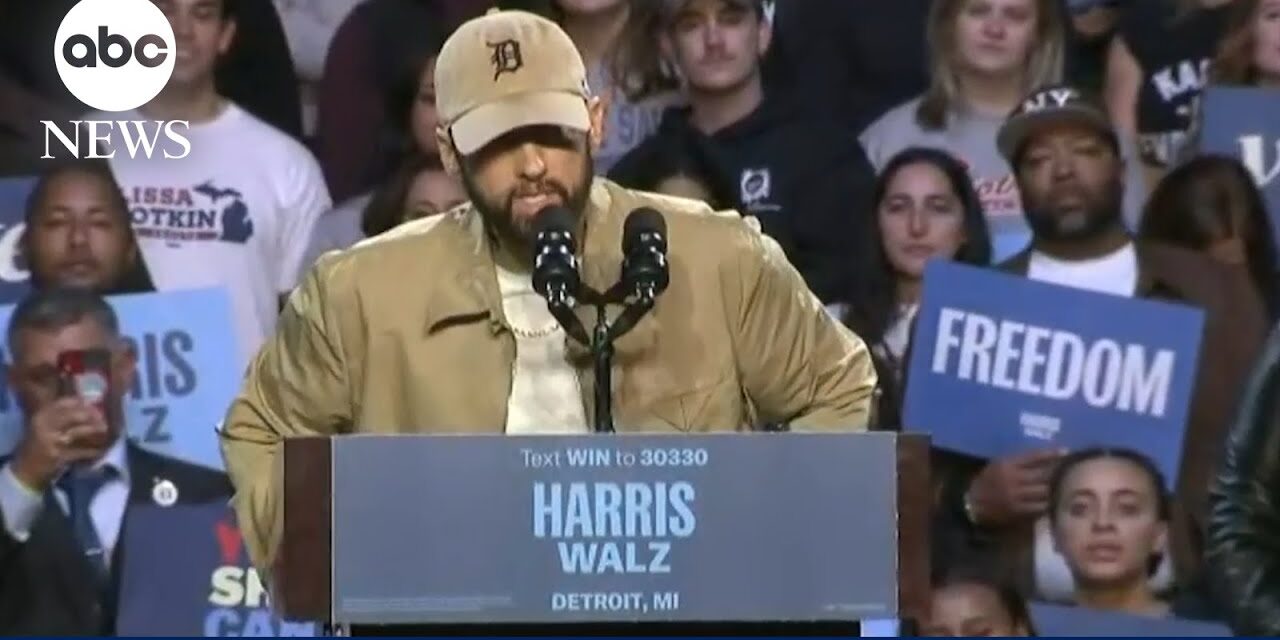 Eminem introduces Barack Obama at Kamala Harris rally in Detroit