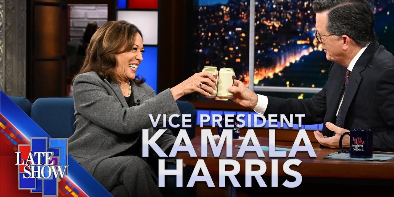 VP Kamala Harris Shares A Miller High Life With Stephen Colbert