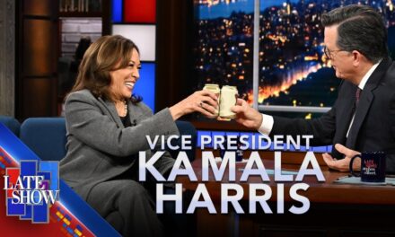 VP Kamala Harris Shares A Miller High Life With Stephen Colbert