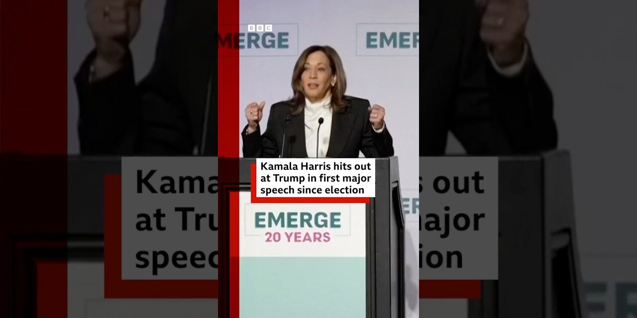 Kamala Harris hits out at President Trump in first major speech since losing US election. #BBCNews